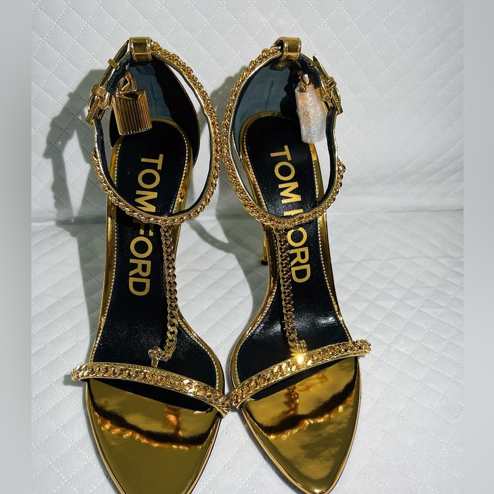 Tom Ford Mirror Padlock T-Strap chain leather sandals - Picture 5 of 5
